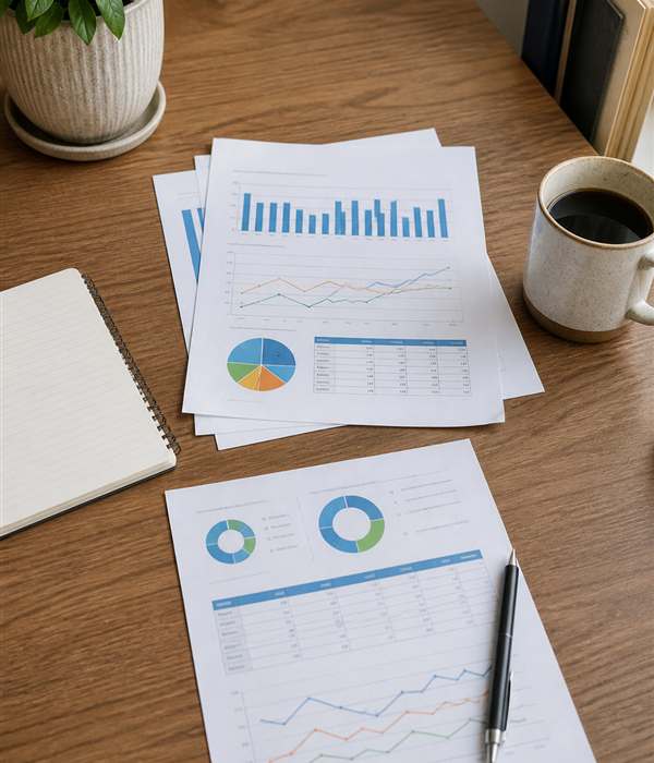 Mesa de trabalho com materiais de revisão editorial sobre tratamento de água